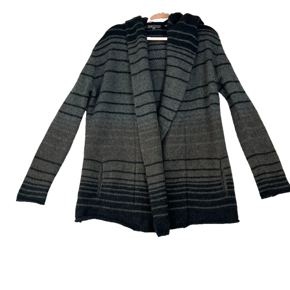 VINCE Cardigan Sweater Women S Sophie Hooded Striped Oversized Grey Black Alpaca - Picture 2 of 10